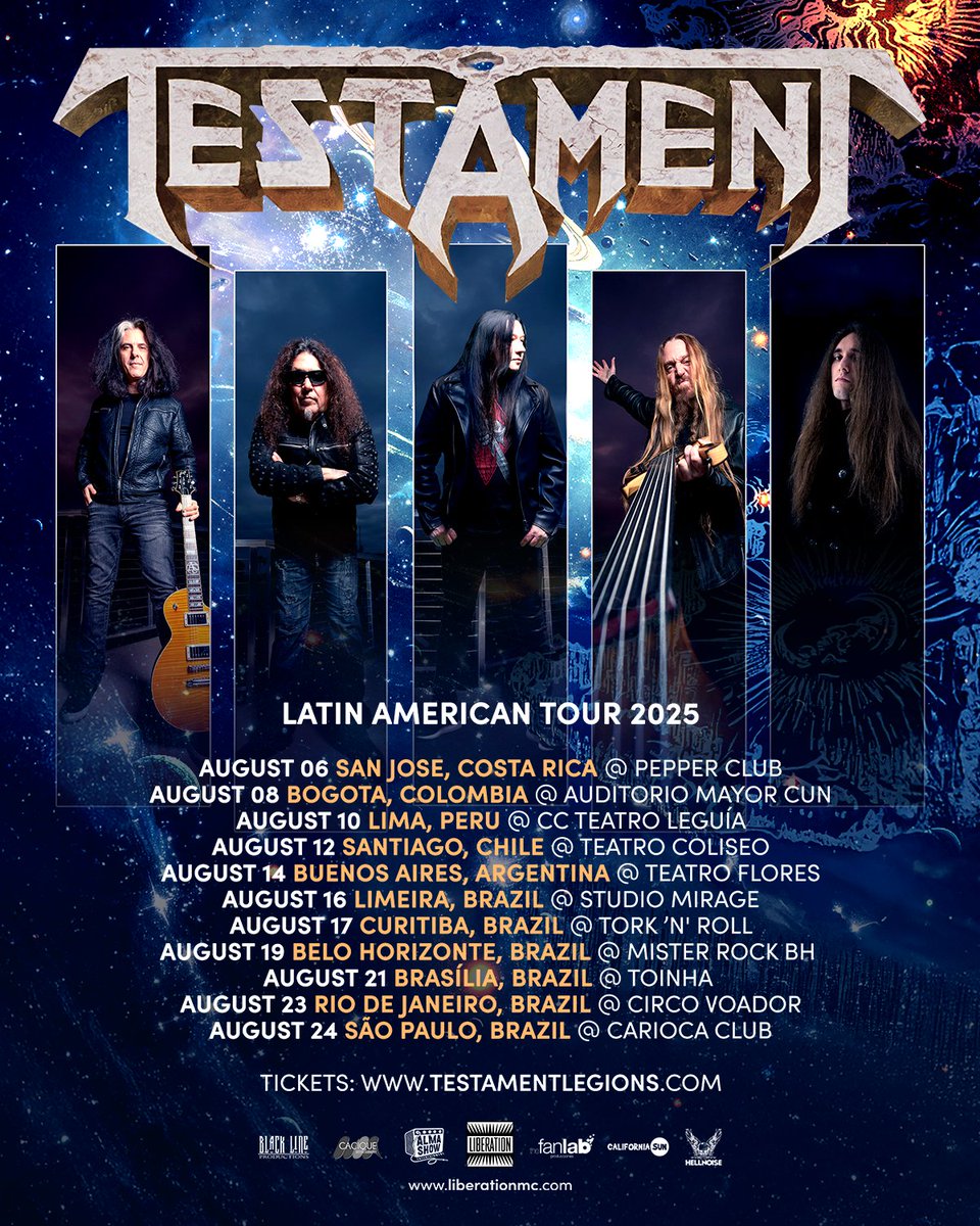 testament's tweet image. August marks the beginning of our Latin American Tour!
Come October, we&apos;re back in Europe!

Check out dates &amp;amp; tickets at testamentlegions.com