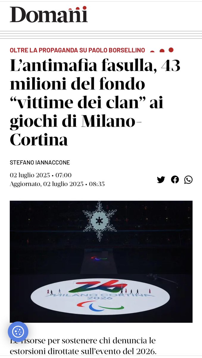 NataleCuccurese's tweet photo. SE FOSSE SUCCESSO AL SUD…
Meloni celebra P. Borsellino per propaganda, ma depotenzia la lotta alle mafie

Oltretutto Olimpiadi che negli annunci leghisti dovevano essere a costo zero per lo Stato, invece le paghiamo tutti anche i meridionali, ma incassano solo Lombardia e Veneto https://t.co/rfBaTcA6Qk