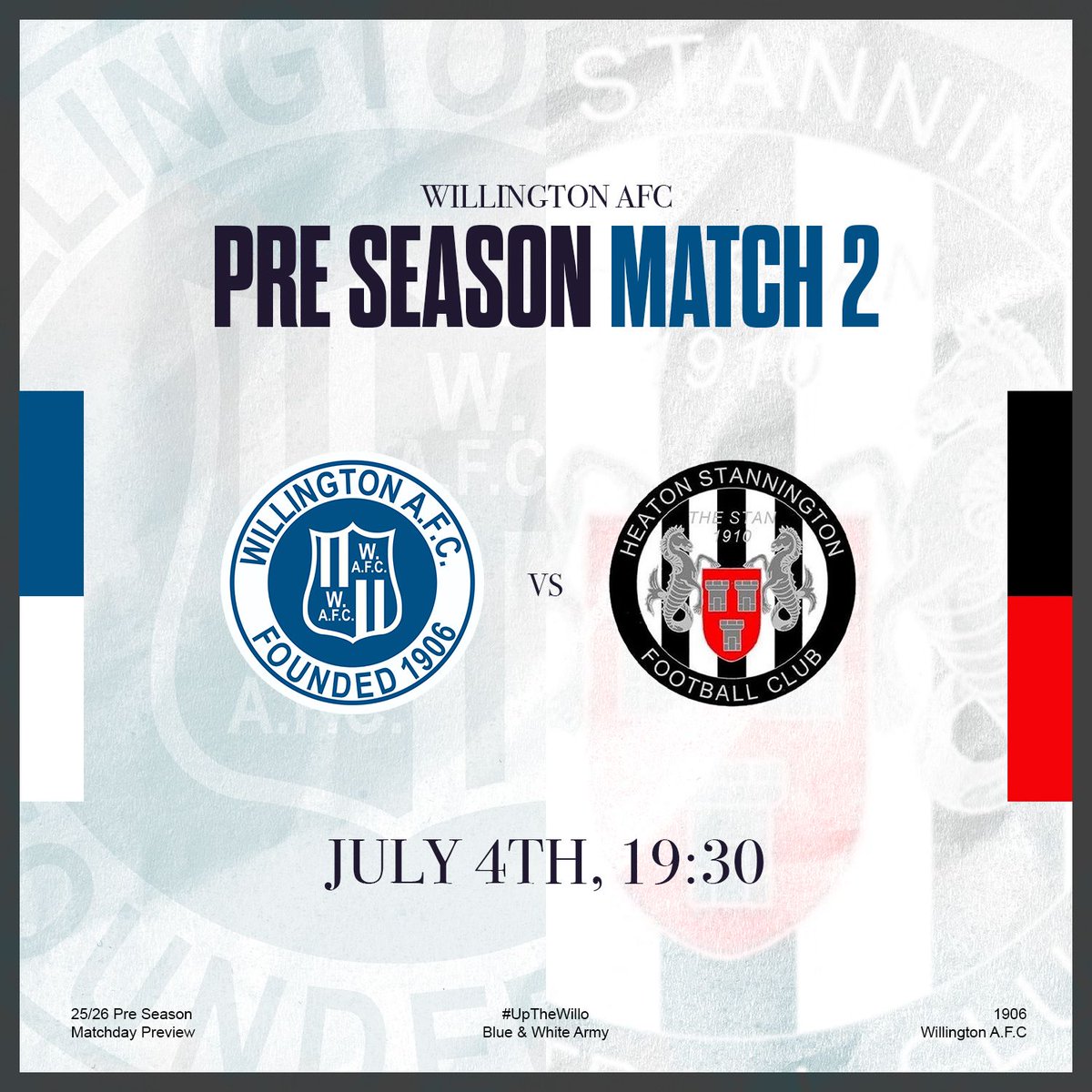 After a solid performance against Crook Town, we are back at it on Fri with our first home game of pre season 🆚️ Heaton Stannington Reserves.

🏟 Hall Lane, Willo, DL15 0QQ
⏰️ 04/07/25- 19:30
🎟 Adult £4/Concessions &amp; U16s £2 (U16s free if accompanied by a full paying adult)