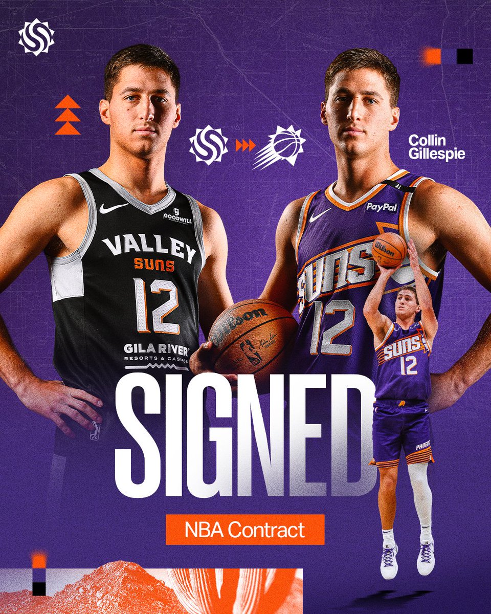 Valley Suns (@gleaguesuns) on Twitter photo big congratulations to Collin Gillespie on re-signing with the <a href="/Suns/">Phoenix Suns</a>! ☄️
Collin’s signing marks the first player in Valley Suns franchise history to sign a standard NBA contract.
#TheRiseStartsHere x <a href="/Suns/">Phoenix Suns</a> big congratulations to Collin Gillespie on re-signing with the <a href="/Suns/">Phoenix Suns</a>! ☄️
Collin’s signing marks the first player in Valley Suns franchise history to sign a standard NBA contract.
#TheRiseStartsHere x <a href="/Suns/">Phoenix Suns</a>