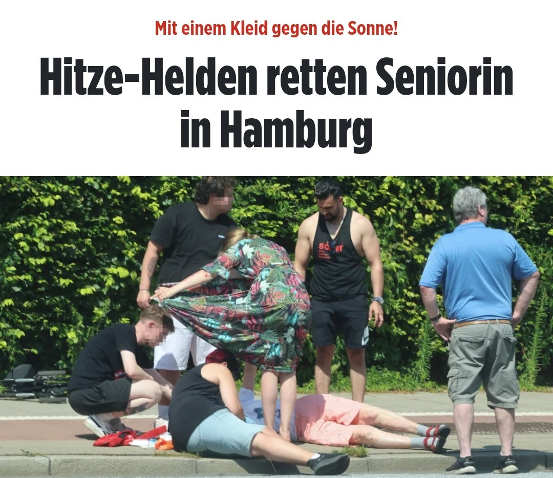 Heute:
"Sie liegt reglos auf dem heißen Asphalt der Osdorfer Landstraße.
Für eine etwa 80 Jahre alte Frau wird die Mittagshitze zur Gefahr."

Für Hamburgs Feuerwehr:
25 Einsätze wegen Hitze allein bis zum Abend.

Gestern:
Lustige Monika Gruber