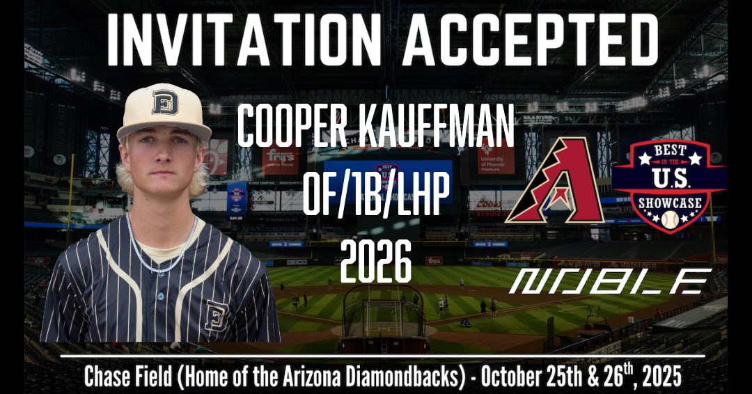 Cooper Kauffman (@wowfactorcooper) on Twitter photo I’m excited to announce that I’ve accepted my invitation to the Best in the US National MLB Showcase at chase field.
<a href="/DF_BB2712/">Driving Force Baseball</a> <a href="/BUSShowcase/">Best in the US Showcases</a> I’m excited to announce that I’ve accepted my invitation to the Best in the US National MLB Showcase at chase field.
<a href="/DF_BB2712/">Driving Force Baseball</a> <a href="/BUSShowcase/">Best in the US Showcases</a>