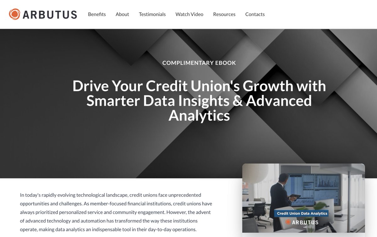 Check out Arbutus new ebook "Drive Your Credit Union's Growth with Smarter Data Insights &amp; Advanced Analytics" on our CU Knowledge Hub page for #creditunions #financialservices ... bit.ly/46qQtuB