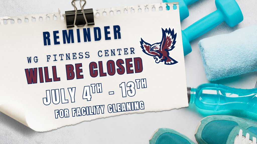 PSA: Friday July 4th - Sunday July 13th the Fitness Center will be closed 

Summer Swim Lessons will also not operate on Friday July 4th!
Have a nice holiday weekend everyone!