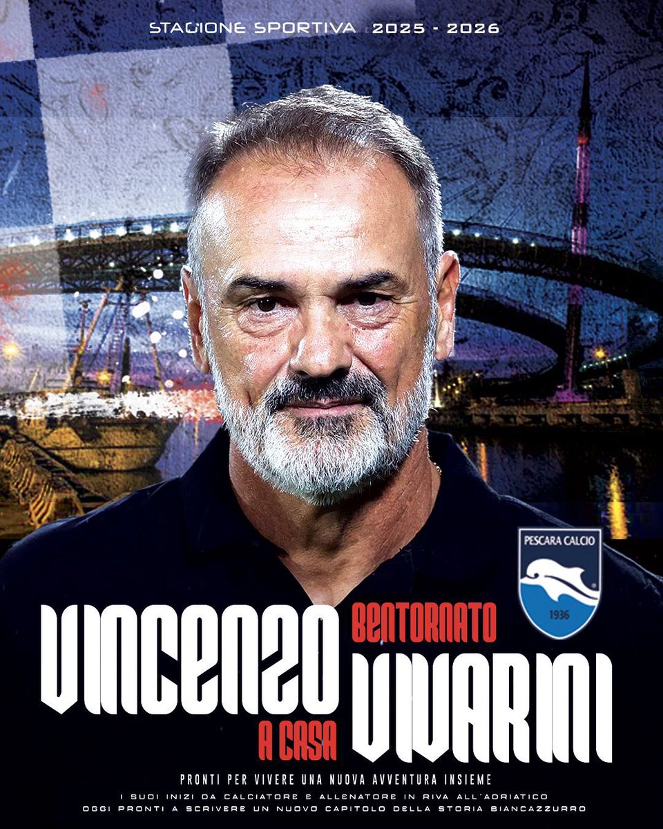 ✍️ Ora è ufficiale: il nuovo mister è Vincenzo Vivarini. Bentornato a Pescara! 🤝🤍💙