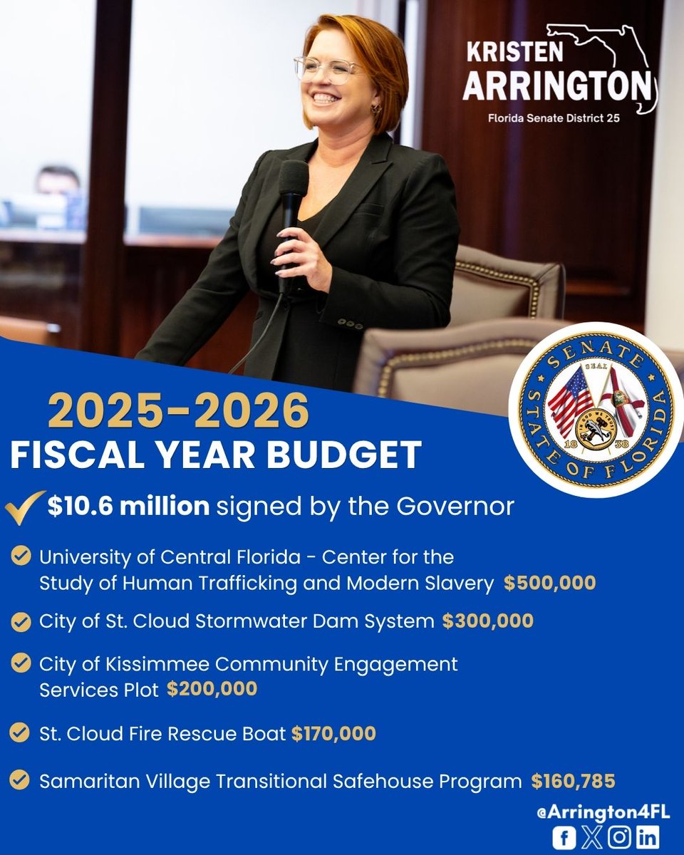 Arrington4Fl's tweet image. I am proud to share that many of our projects were signed into law in the 2025 state budget, bringing over $10.6 million to District 25. However, several important community initiatives were unfortunately vetoed, including ones that would have supported our veterans, children,…