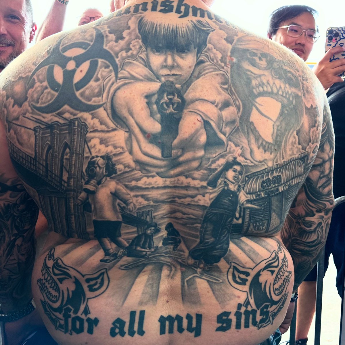 This has to be one of the best #Biohazard themed tattoo ever!! It has references to all our early releases! #downforlife #dfl #punishment