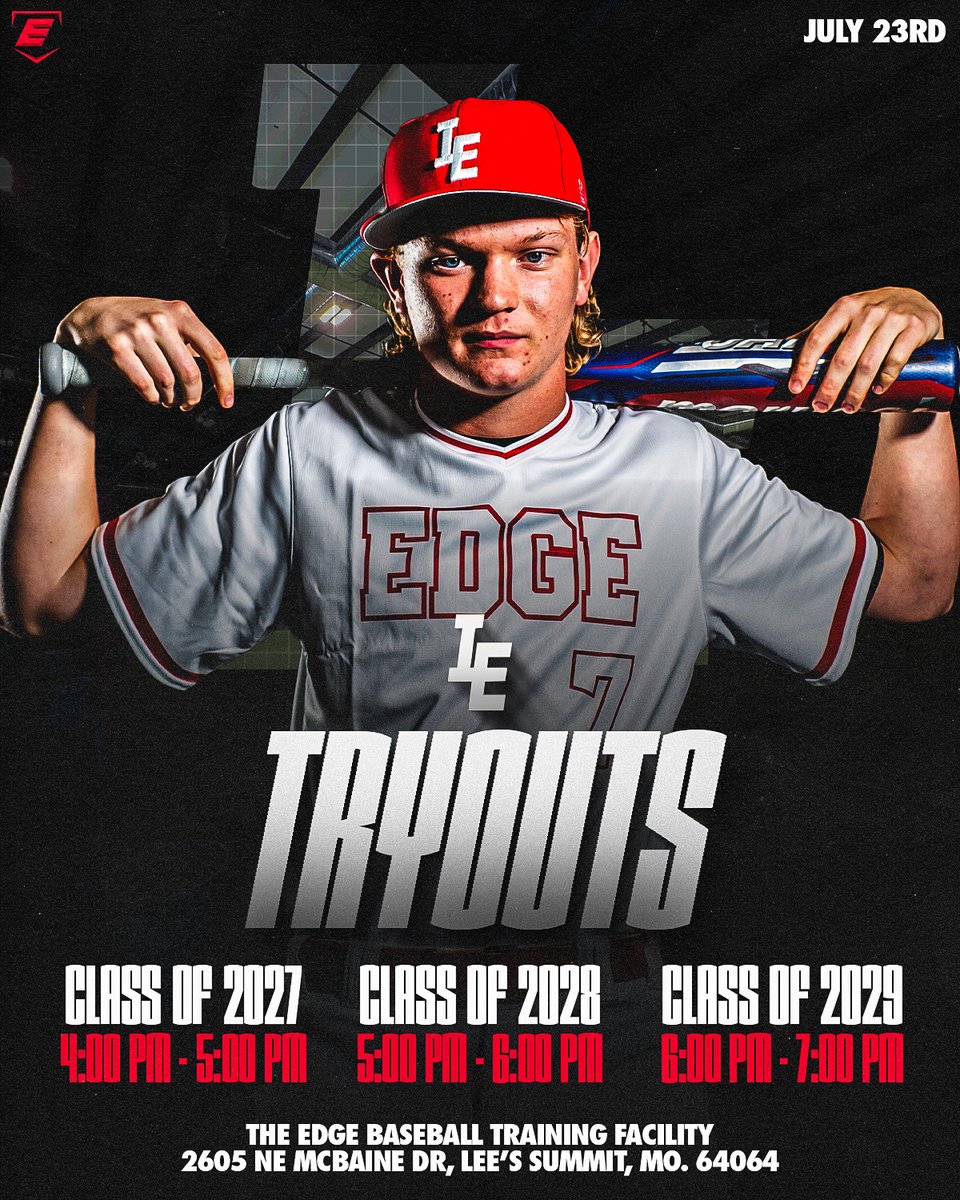 EDGEBaseballKC's tweet image. 🚨TRYOUTS🚨
Class of 2027, 2028, & 2029
July 23rd @ The EDGE
Click the link to sign up and for more info 👊🏼
SIGN UP:
docs.google.com/forms/d/e/1FAI…