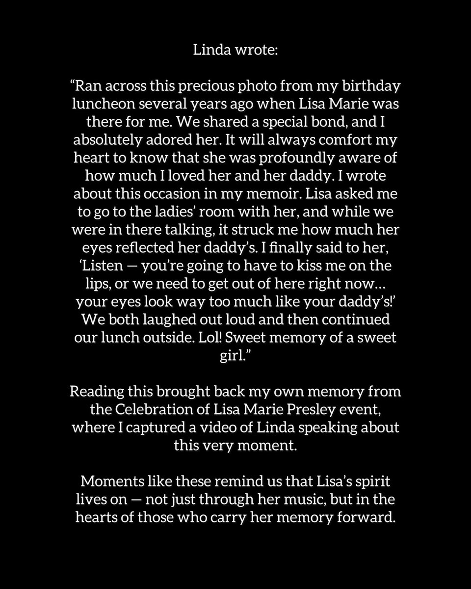 REALLMPFANCLUB's tweet photo. Seeing what Linda Thompson shared about Lisa Marie in this photo truly touched me. Her words, full of warmth and humor, reminded me just how deeply Lisa was loved by those who truly knew her. https://t.co/4yr81KCBZu