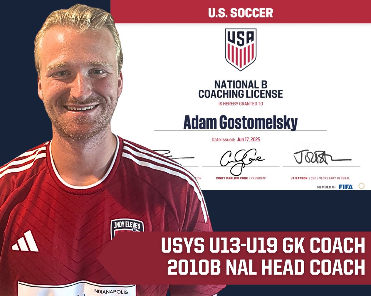 Indy Eleven Academy (@indyelevenacad) on Twitter photo Congratulations to USYS U13-U19 Goalkeeper Coach, Adam Gostomelsky, on earning his <a href="/ussoccer/">U.S. Soccer</a> National B Coaching License. Adam also serves as the Head Coach of our 2010B NAL team. Well done Coach Gosto!
#ElevenForever #LearningNeverStops Congratulations to USYS U13-U19 Goalkeeper Coach, Adam Gostomelsky, on earning his <a href="/ussoccer/">U.S. Soccer</a> National B Coaching License. Adam also serves as the Head Coach of our 2010B NAL team. Well done Coach Gosto!
#ElevenForever #LearningNeverStops
