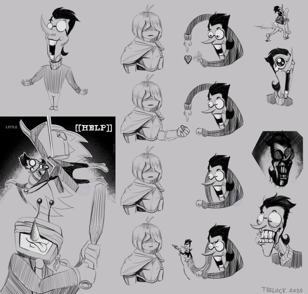 Here's a spread of a few doodles of Spamton I've done celebrating  #DELTARUNE  's new chapters.

Hey, <a href="/tobyfox/">tobyfox</a> , 10 years ago Undertale inspired me to push and refine my artwork. A piece of my drive to improve and create is thanks to you and your team.
You all rock.