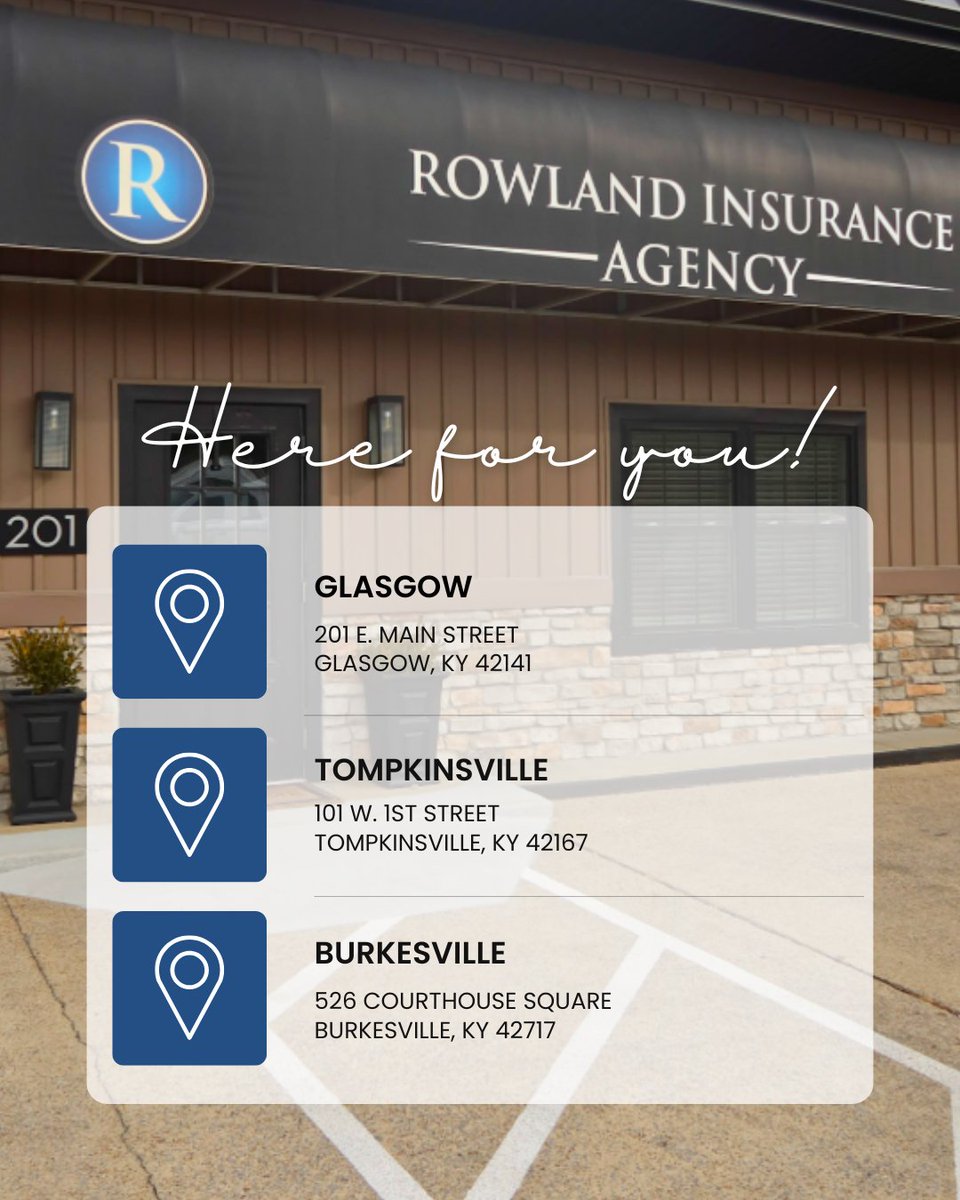 rowland_ins's tweet image. No matter where you are, Rowland Insurance is close by! Visit us in Glasgow, Tompkinsville, or Burkesville — three convenient locations ready to protect what matters most to you. 🏡🚗🌾 

#LocalCoverage #RowlandInsurance