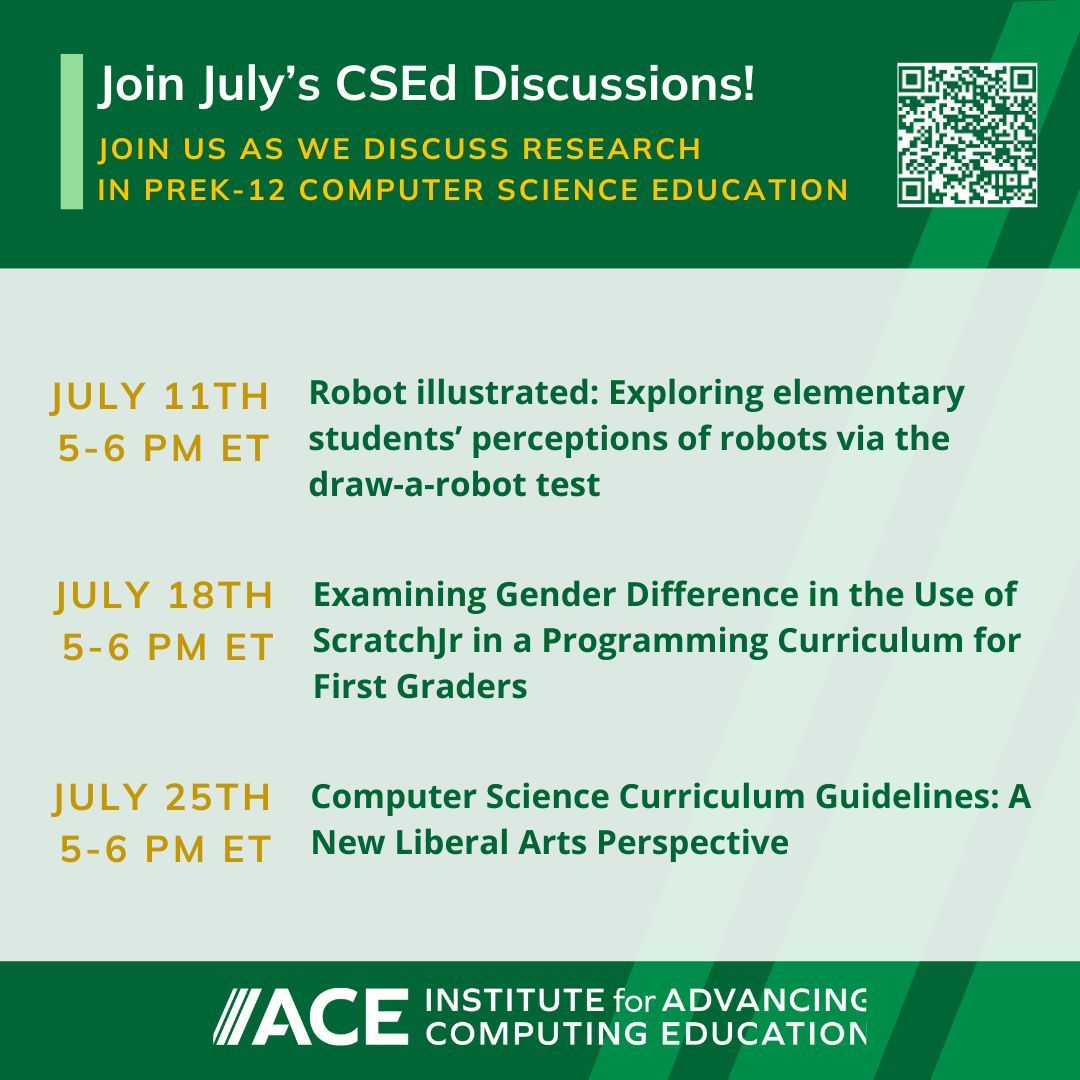 CSEdResearch's tweet image. Be a part of the dialogue and bridge the gap between research findings and classroom practices with the #CSEd Discussion Group! For more details on each week&apos;s topics, visit us at buff.ly/3Ww0Mrs