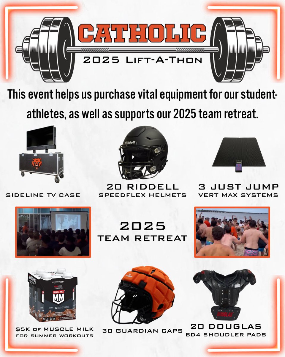 𝟐𝟎𝟐𝟓 𝐋𝐢𝐟𝐭-𝐀-𝐓𝐡𝐨𝐧.

Please consider supporting our 2025 Lift-A-Thon. This is our lone fundraiser of the season and provides vital equipment and experiences for our student-athletes.

#OnTheLine | #GeauxBears

Link: catholichigh.org/athletics/lift…