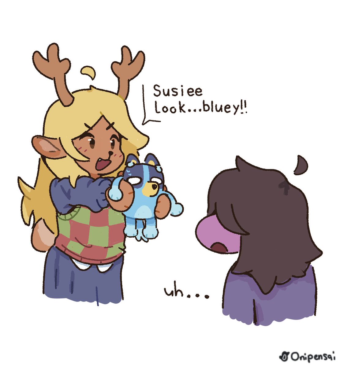 Onipensai's tweet image. She seems scared xd #blueytwt #deltarune