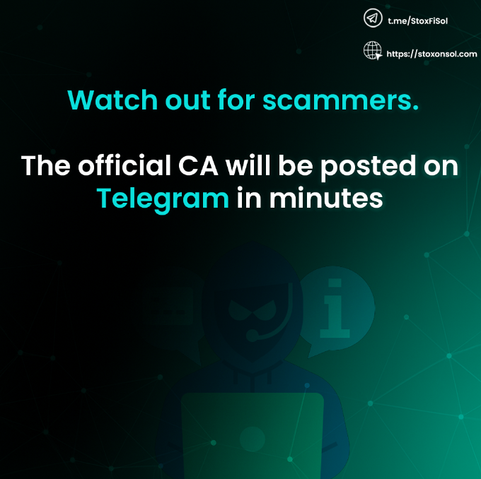StoxFiSol's tweet photo. 🚨Watch out for scammers. 
Fake $STOX contracts are circulating. 
The official CA will be posted on Telegram in minutes. Don’t sign anything until then. https://t.co/moxC0NUD8m