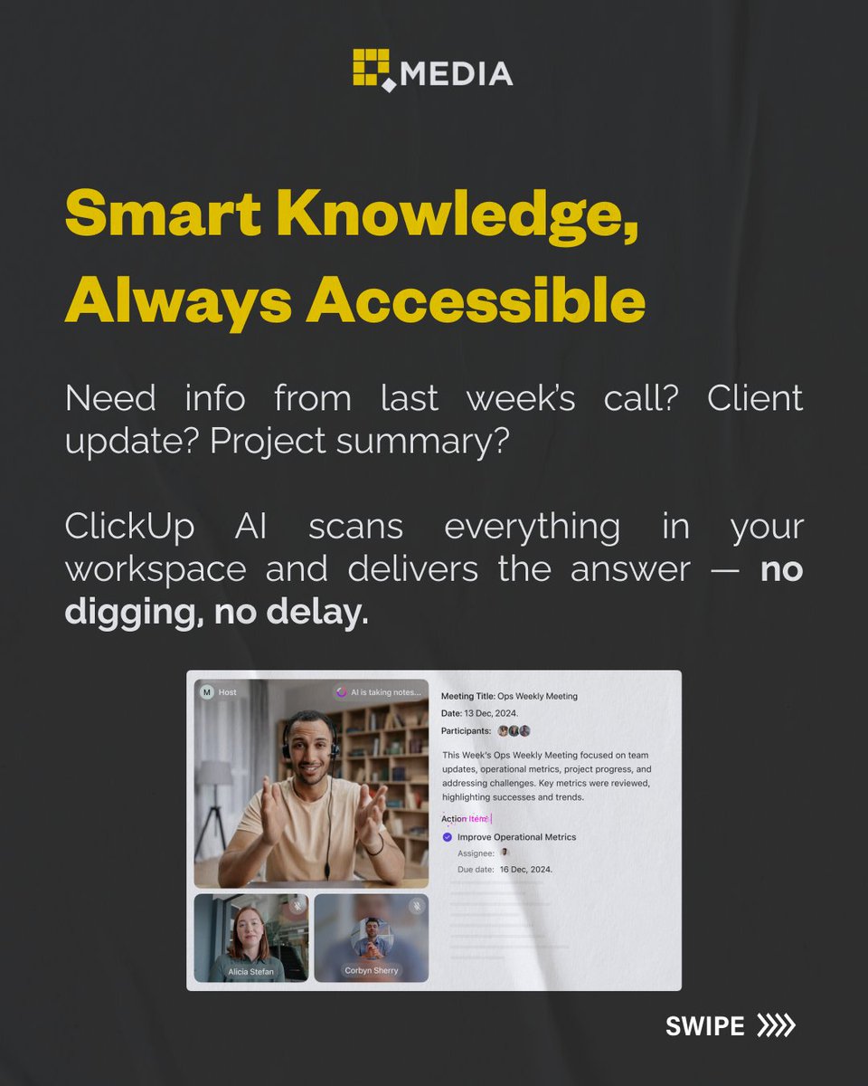 QMedia_SdnBhd's tweet image. Struggling with messy tasks and scattered notes? 😩
ClickUp AI brings everything together — notes, tasks, updates — all in one place and powered by smart automation.

#ClickUpAI #ProductivityTools #WorkSmarter #AIforWork #ClickUpBrain #TaskManagement #AIWorkspace #QubeMedia