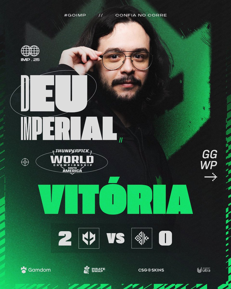 Vencemos a ODDIK por 2x0 e garantimos nossa vaga no Closed Qualify da Thunderpick, que acontecerá dia 09 de setembro 🔥

Valeu quem torceu, e bora por mais nesse semestre 💚

#GoIMP #IMPCS2
