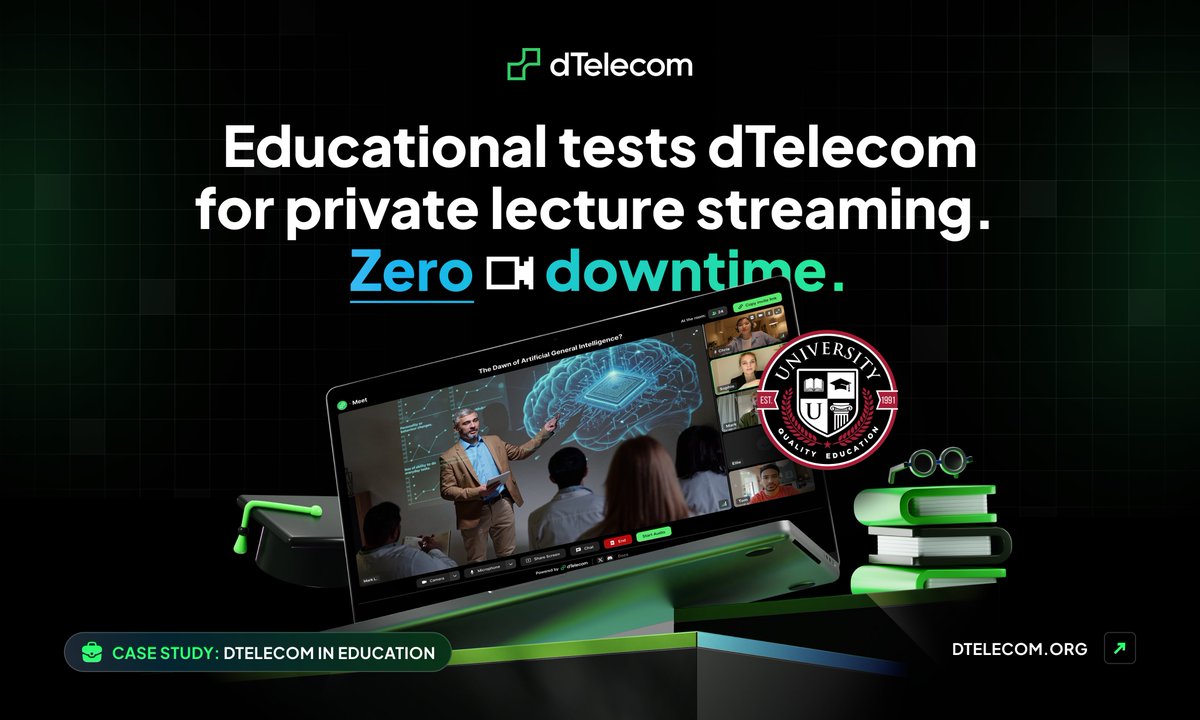 🎓Educational tests dTelecom for private lecture streaming: Zero downtime

As learning goes digital, even 60 seconds of downtime can mean failed exams, lost data — and lost trust.
That’s why schools and EdTech companies are now testing dTelecom: a zero-downtime infrastructure
