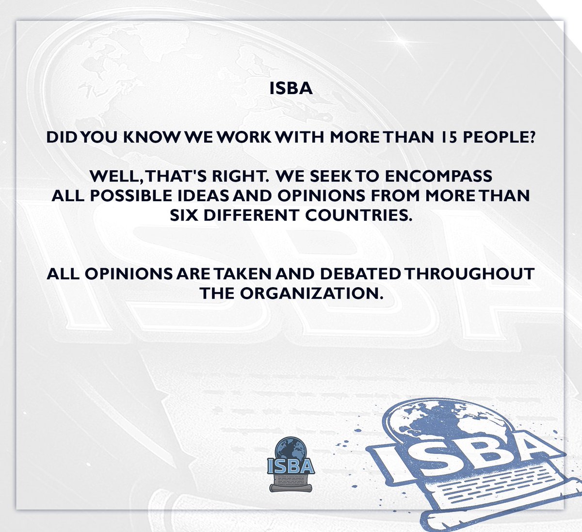 Did you know? 

ISBA involves over 15 people from 6+ countries 🌎, gathering and debating every idea to build balanced and fair formats ⚖️ for our community.