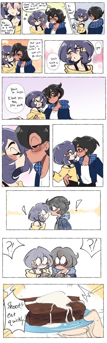 Thank you so much to <a href="/eemapso/">Eemapso (Commissions Closed)</a> for the comic page commission based on my Zombie Land Saga oc x canon romcom fanfic series (archiveofourown.org/series/4183162)! Go commission her if you love this art as much as I do! #ocxcanon #fanfiction #zombielandsaga #ゾンビランドサガ #水野愛 💙🖤