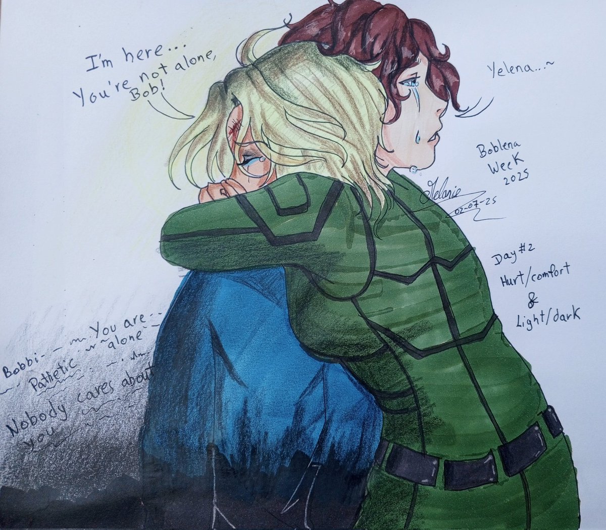 vhal97's tweet photo. #boblenaweek25
Day 2: Hurt/ comfort
Light/ Dark
Yo sí lloré cuando ví a Bob llorar la primera vez.
#boblena #boblenaweek #fanart #marvel #thunderbolts #bobreynolds #robertreynolds #yelenabelova #sentrywidow #sentrylight #voidlena https://t.co/OBzIeIHH8y