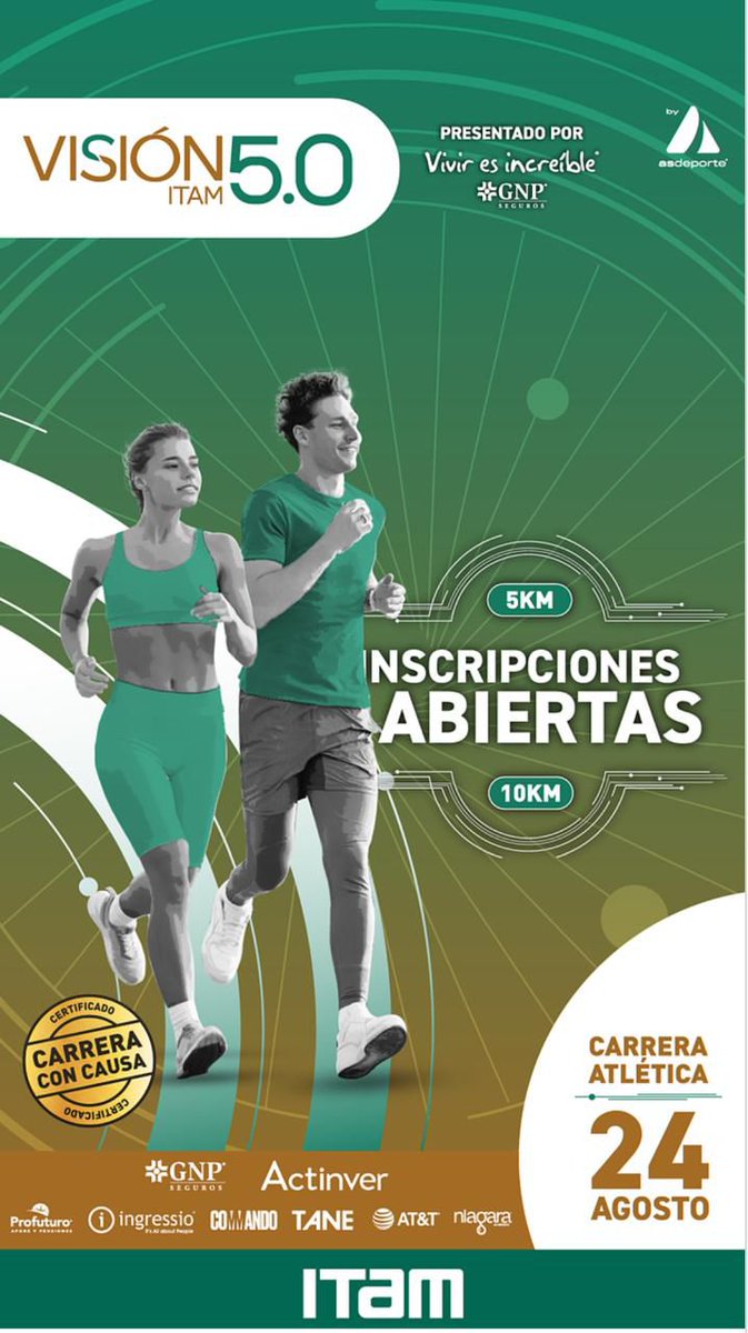 Horacio Vives Segl (@hvivessegl) on Twitter photo 📢#RetoColmillo
Invita a colegas para la #CarreraITAM con causa 5 y 10K
<a href="/ITAM_mx/">ITAM</a> <a href="/asdeporte/">asdeporte</a>
Nomino a Isabela Magaña, <a href="/pina_anakarina/">Anakarina Pina</a> <a href="/dcvllsh/">Daniel Cevallos</a> <a href="/julio_reyesh/">Julio Gabriel Reyes</a> <a href="/heckelrodrigo/">rodrigoheckel</a> <a href="/aldogomez_ta/">Aldo Gómez</a> <a href="/Diegogmellado/">Diego</a>
🗓️24 agosto
📍Bosque de Chapultepec
¡Inscríbete! cutt.ly/Vrht5lD1 📢#RetoColmillo
Invita a colegas para la #CarreraITAM con causa 5 y 10K
<a href="/ITAM_mx/">ITAM</a> <a href="/asdeporte/">asdeporte</a>
Nomino a Isabela Magaña, <a href="/pina_anakarina/">Anakarina Pina</a> <a href="/dcvllsh/">Daniel Cevallos</a> <a href="/julio_reyesh/">Julio Gabriel Reyes</a> <a href="/heckelrodrigo/">rodrigoheckel</a> <a href="/aldogomez_ta/">Aldo Gómez</a> <a href="/Diegogmellado/">Diego</a>
🗓️24 agosto
📍Bosque de Chapultepec
¡Inscríbete! cutt.ly/Vrht5lD1