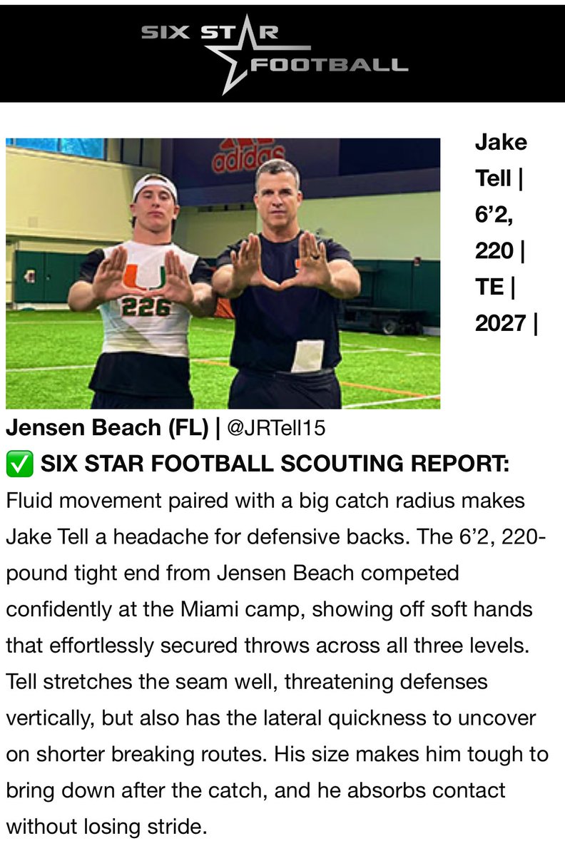 JRTell15's tweet image. A HUGE thank you to  @sixstarfootball for naming me a top prospect at @CanesFootball camp! #AGTG @caffeyjbhs @CoachBerry247 @JensenFootball @DaruStrong @NateCrutch @MathisGaius @EraPrep @PrepRedzoneFL @najitobias @n_parrott478