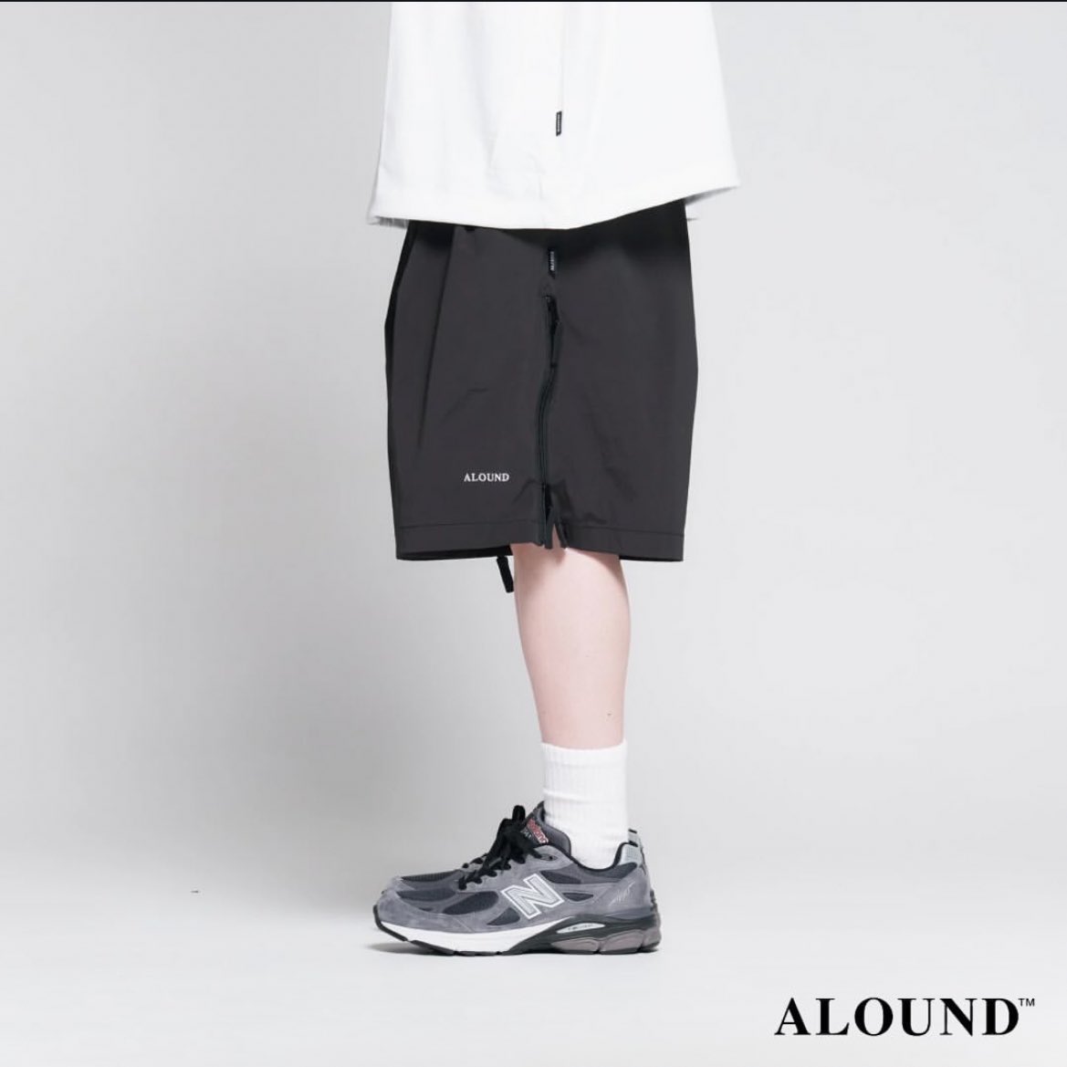 ALOUND TWOTUCK BELTED NYLON SHORTS 黒Mサイズ ALOUND TWOTUCK BELTED