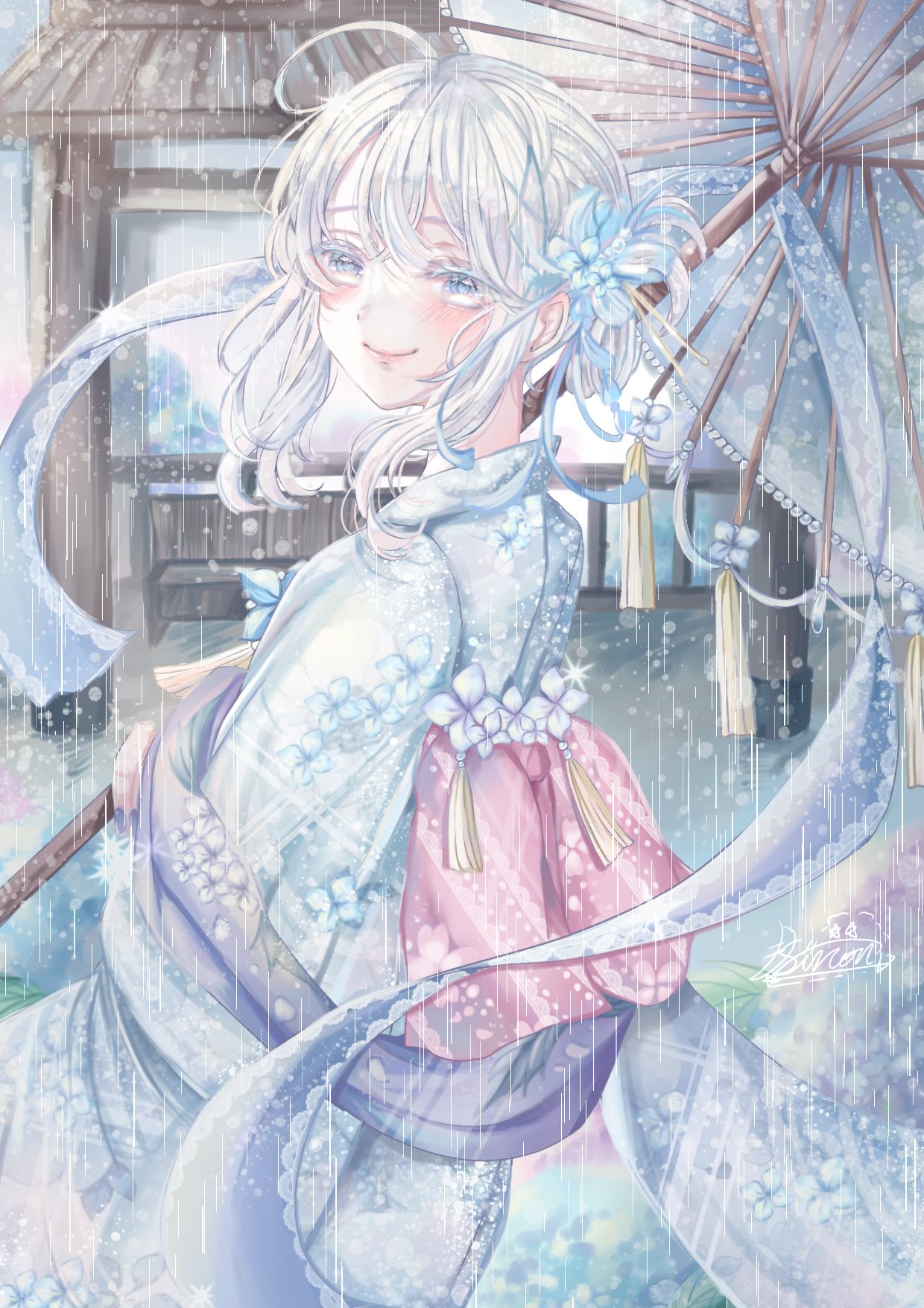 ら*な様 手描きイラスト原画【紫陽花娘】 ら*な様 手描きイラスト原画【紫陽花娘】 （ちぎり絵 あじさい