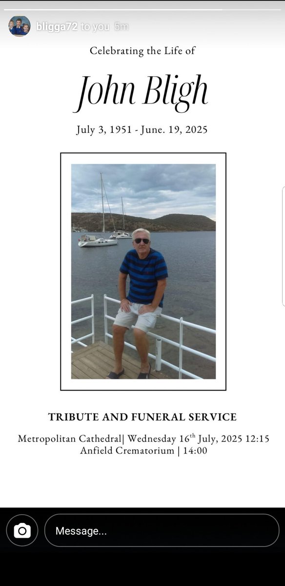 Funeral service for John Bligh family have asked for those who attend to wear red in honour of John 🙏❤ YNWA