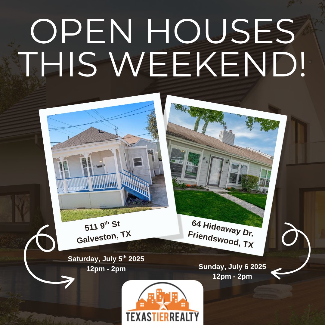 TexasTierRealty's tweet image. Join us these weekend for two open houses!! Saturday in Galveston and Sunday in Friendswood!! 

#openhouse #openhousesaturday #openhousesunday #friendswoodtx #galvestontx #houseforsale #housegoals #forsale #texastierrealty