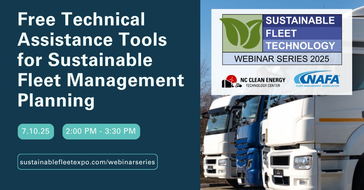 Join us next Thursday, July 10, for the next Sustainable Fleet Technology webinar: Free Technical Assistance Tools for Sustainable Fleet Management Planning! Learn more &amp; register at sustainablefleetexpo.com/webinarseries

#sustainablefleets #fleettechnology #technicalassistance #webinar