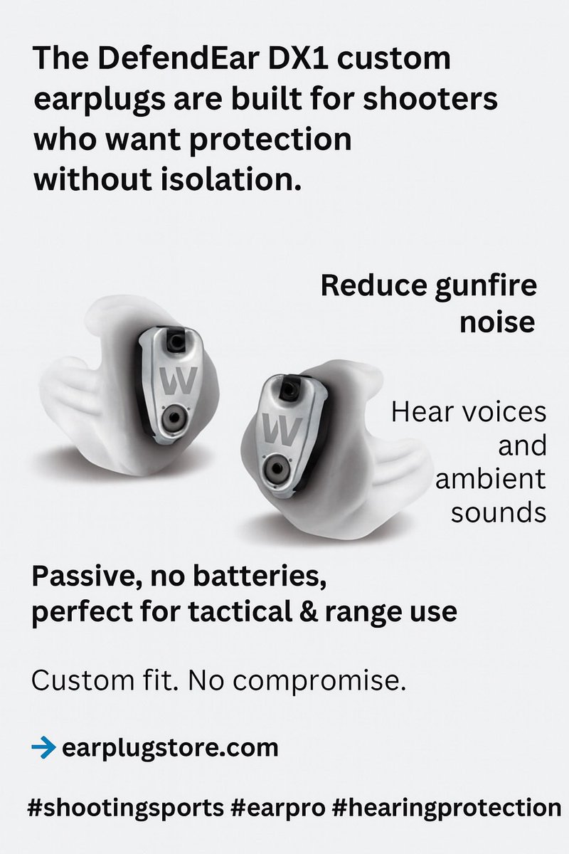Hunters &amp; shooters: protect your hearing without losing awareness. 🎯👂
DefendEar DX1 custom earplugs block gunfire while still letting you hear voices—and animals in the field.
✅ No batteries
✅ Perfect for tactical, range &amp; hunting use
✅ Custom fit
🔗 earplugstore.com
