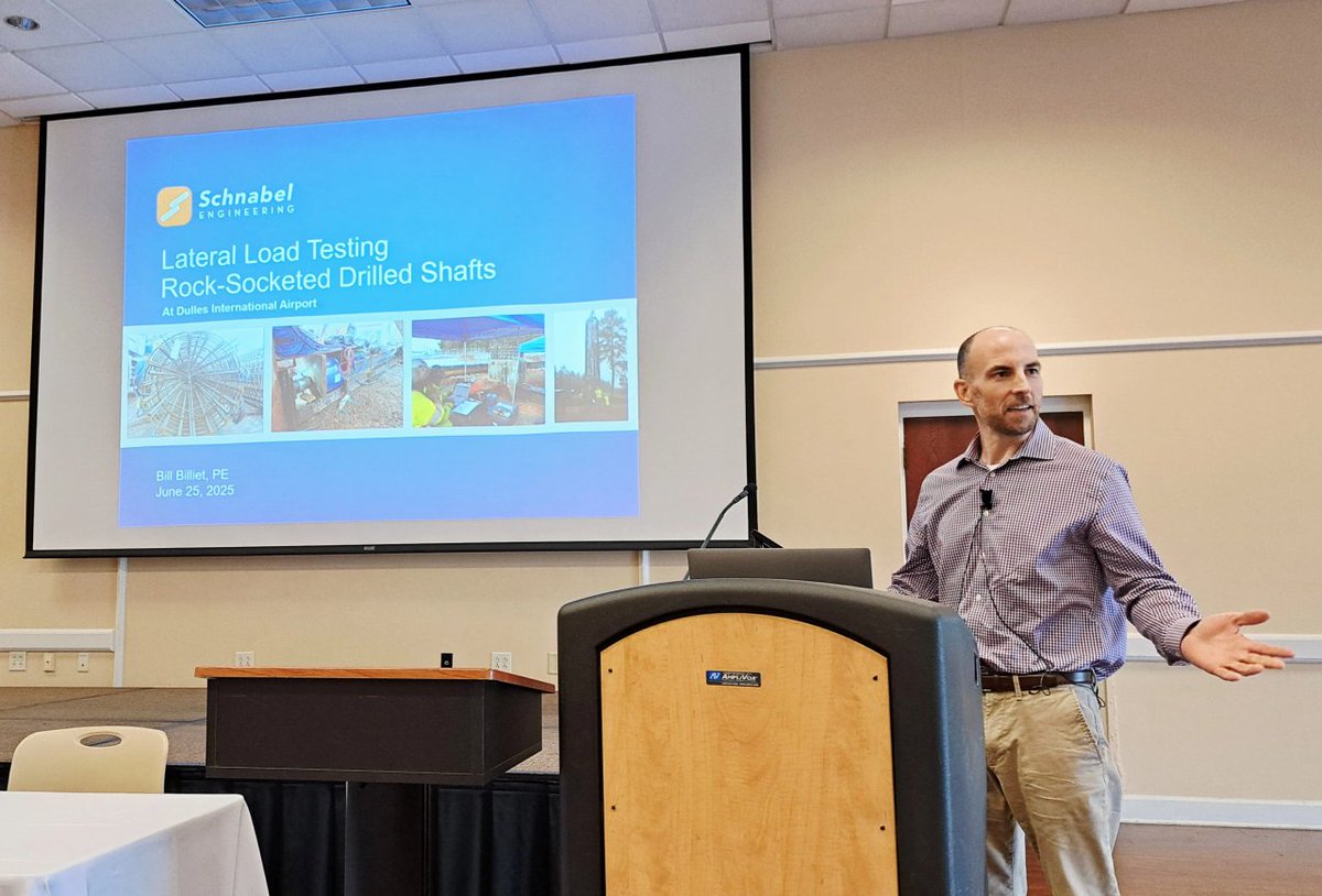 SchnabelEng's tweet image. Bill Billiet recently presented at the GeoVirginia Conference, where he delivered a talk titled &quot;Lateral Load Testing of Rock-Socketed Drilled Shafts.&quot; His presentation highlighted Schnabel’s work at Dulles International Airport.

Photo credit: Sebastian Lobo-Guerrero