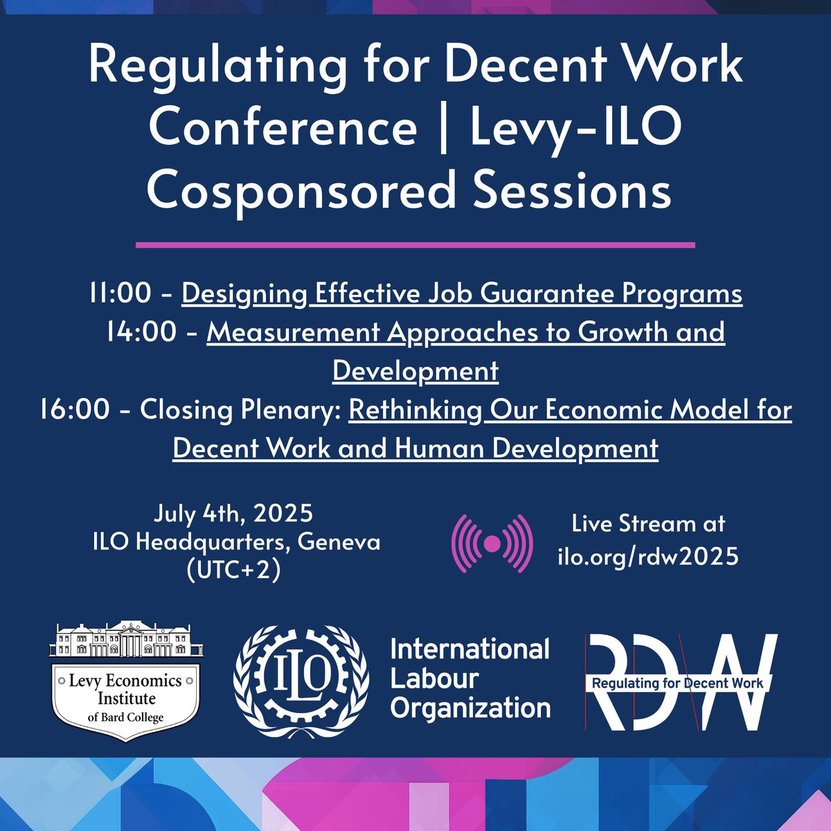 Levy Institute (@levyecon) on Twitter photo The Levy Institute is cosponsoring two special sessions and the closing plenary at this week's <a href="/ilo/">International Labour Organization</a> conference on #DecentWork
#RDW2025
Conference details and livestream available at ilo.org/rdw2025 The Levy Institute is cosponsoring two special sessions and the closing plenary at this week's <a href="/ilo/">International Labour Organization</a> conference on #DecentWork
#RDW2025
Conference details and livestream available at ilo.org/rdw2025