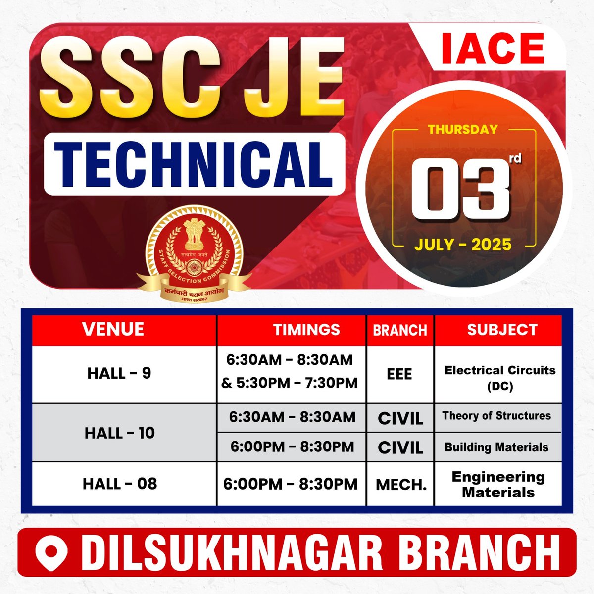 Hyd_IACE's tweet image. 🔧 SSC JE – Technical Coaching Sessions

📍 Dilsukhnagar Branch | 📅 Date: 03.07.2025 (Thursday)

🔥 Target SSC JE 2025 with expert-guided sessions, topic-focused mentoring, and real-time exam practice!

🏆 THINK GOVT JOB 🤔 THINK IACE 🎯

#SSCJE2025 #TechnicalCoaching #IACE
