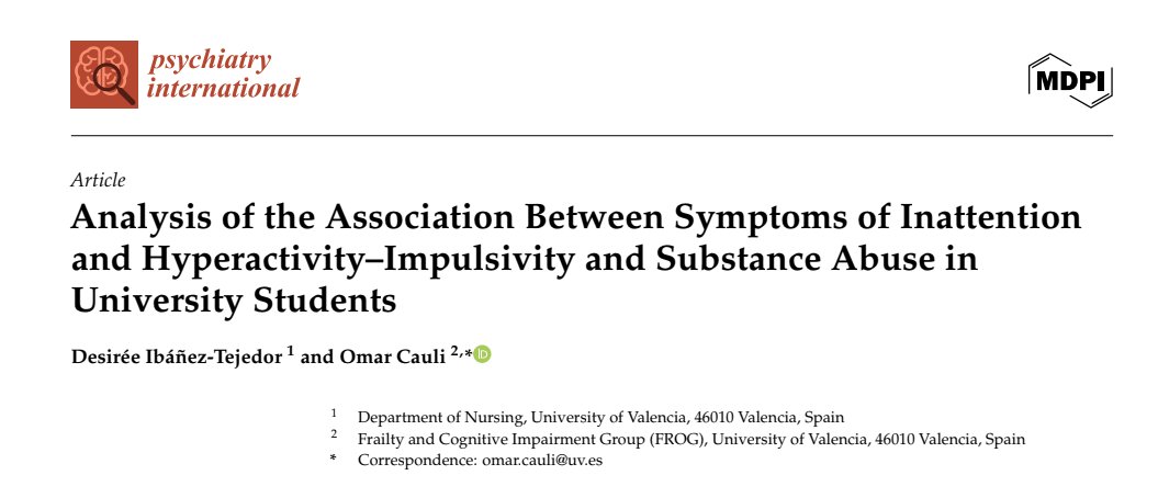 Es la segunda vez  que un TFG en Enfermería de la ya Enfermera Desirée Ibáñez Tejedor #macastre <a href="/fip_uv/">Fac_Infermeria-Podologia_UV</a>    <a href="/enfervalencia/">Colegio de Enfermería de Valencia</a> @aeesme  da lugar a una publicación científica poco después de su defensa . Son las enfermeras del presente 🔝 <a href="/UV_EG/">Universitat València</a> #tdah #hdhd
mdpi.com/2673-5318/6/3/…