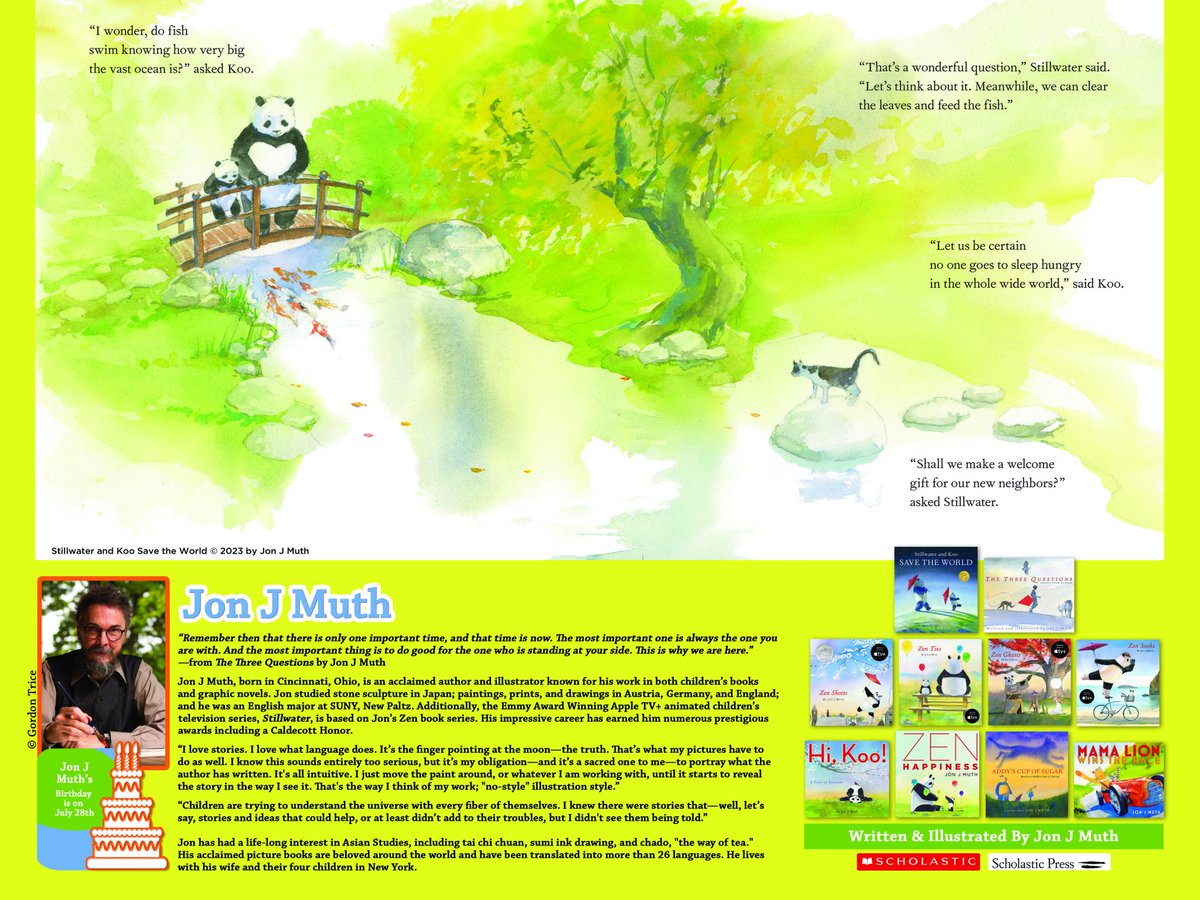July's featured author/illustrator is Jon J Muth! You can view our 2025 Author/Illustrator Birthday Calendar, or order our FREE print copy here: perma-bound.com/author-illustr…. #school #library #curriculum #kidlit #literacy #calendar