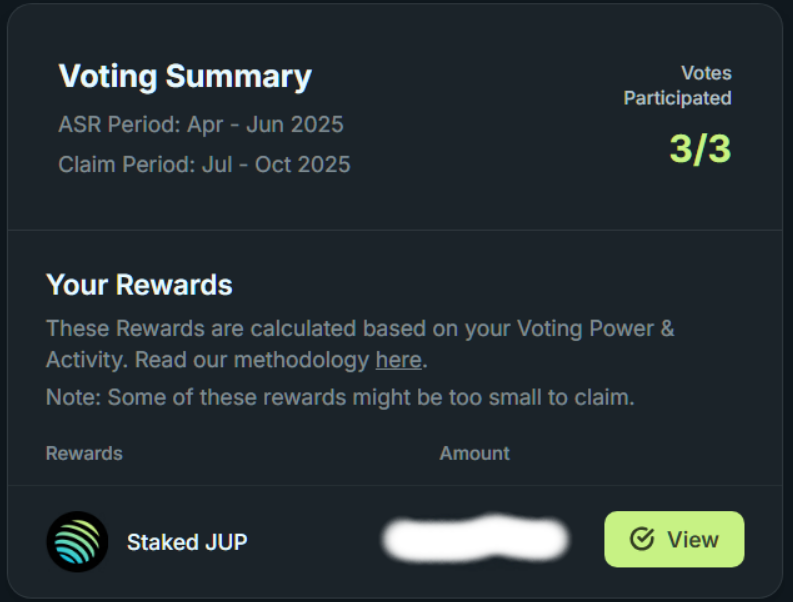 VectorianTi's tweet image. Jupiter ASR rewards for Apr - Jun 2025 period are now claimable.