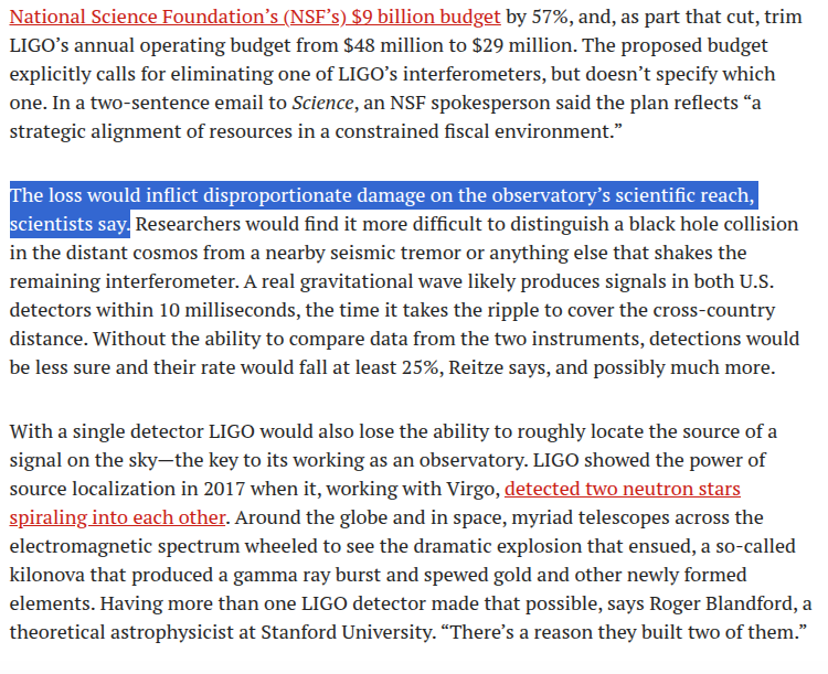 LIGO's tweet image. Science Magazine discusses the potential impact of proposed budget cuts on our operation
science.org/content/articl… by @hadriancho