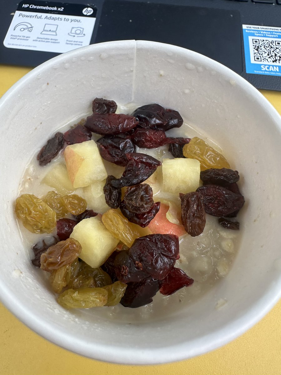 McDonald’s oatmeal is actually really good.

Didn’t realize that they offered this until I poked around the menu. It really surprised me. Diced apples, cranberries, and raisins in it.