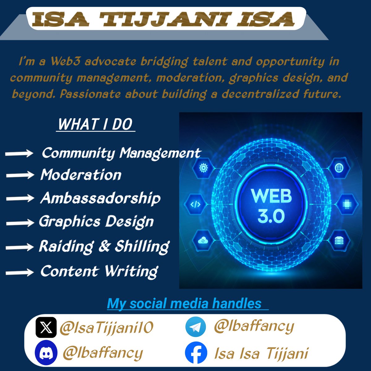 IsaTijjani10's tweet photo. Good day my people
Today's web3 Tip:
If you want a Web3 job, don’t stay silent.
✅ Greet people in groups
✅ Share helpful posts
✅ Join spaces
Be active every day.
That’s how projects will notice you.
I’m always open for work.
#Web3Jobs #Crypto #Blockchain
#Web3 #web3tip #btc https://t.co/HBfjlz5GUx