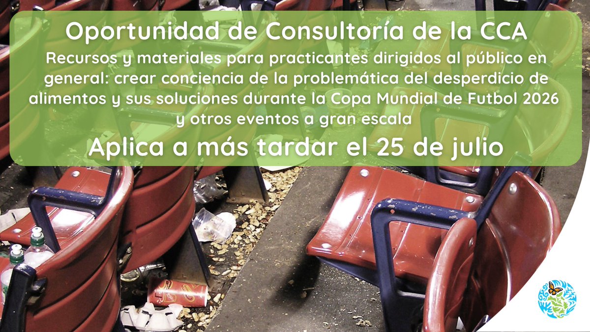 Comisión para la Cooperación Ambiental (@cca_espanol) on Twitter photo ⚽Oportunidad de #Consultoría para crear materiales y herramientas dirigidos al público a fin de crear conciencia sobre los problemas y las soluciones relacionadas con el desperdicio de alimentos en eventos a gran escala como la #CopaMundialFIFA 2026 
👉cec.org/es/acerca-de-l… ⚽Oportunidad de #Consultoría para crear materiales y herramientas dirigidos al público a fin de crear conciencia sobre los problemas y las soluciones relacionadas con el desperdicio de alimentos en eventos a gran escala como la #CopaMundialFIFA 2026 
👉cec.org/es/acerca-de-l…