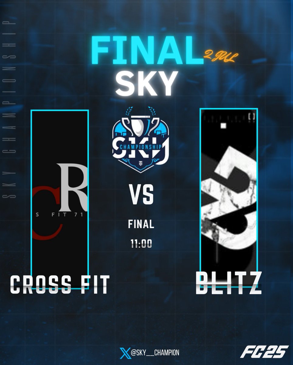 النهائي الكبير .. 

البلتز <a href="/TeamBIitz/">BLITZ FC</a> في مواجهة كروس فت <a href="/_Cross_Fit/">Cross fit</a> في نهائي #بطولة_Sky بنسختها التاسعة 
فمن سيظفر باللقب ؟