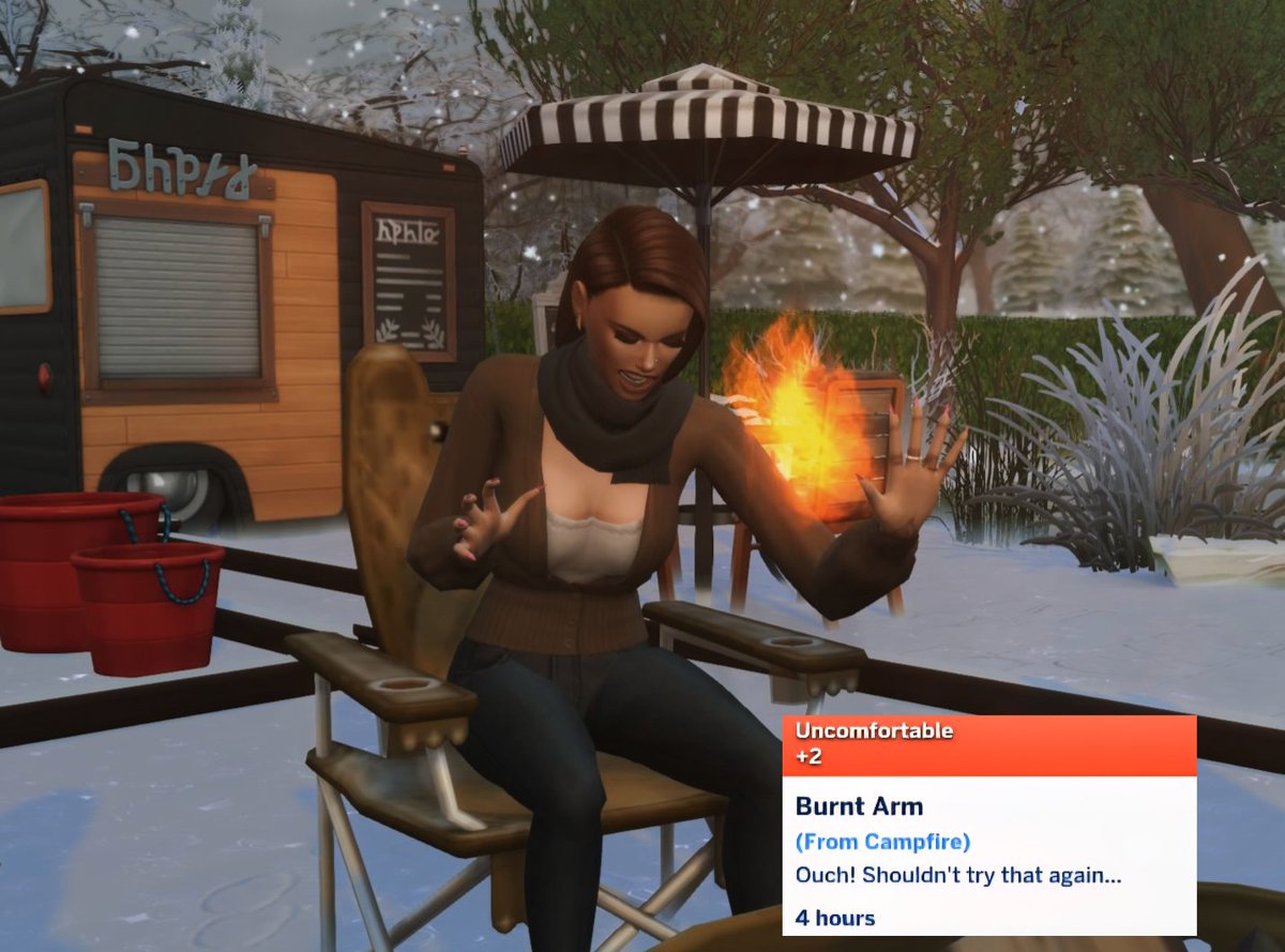 Mila was so invested in their conversation that she didn't notice that her cardigan was on fire!
✨️✨️Mila's thoughts:
"Argh why does this happen every damn time, i swear one day the fire will get me!"