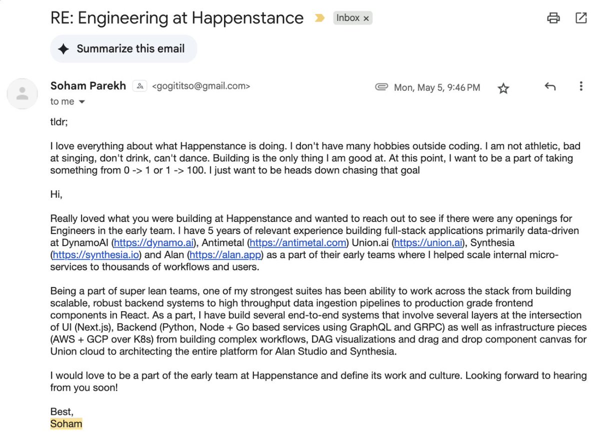 if your CEO doesn't have a soham parekh email in their inbox it's time to start polishing your resume