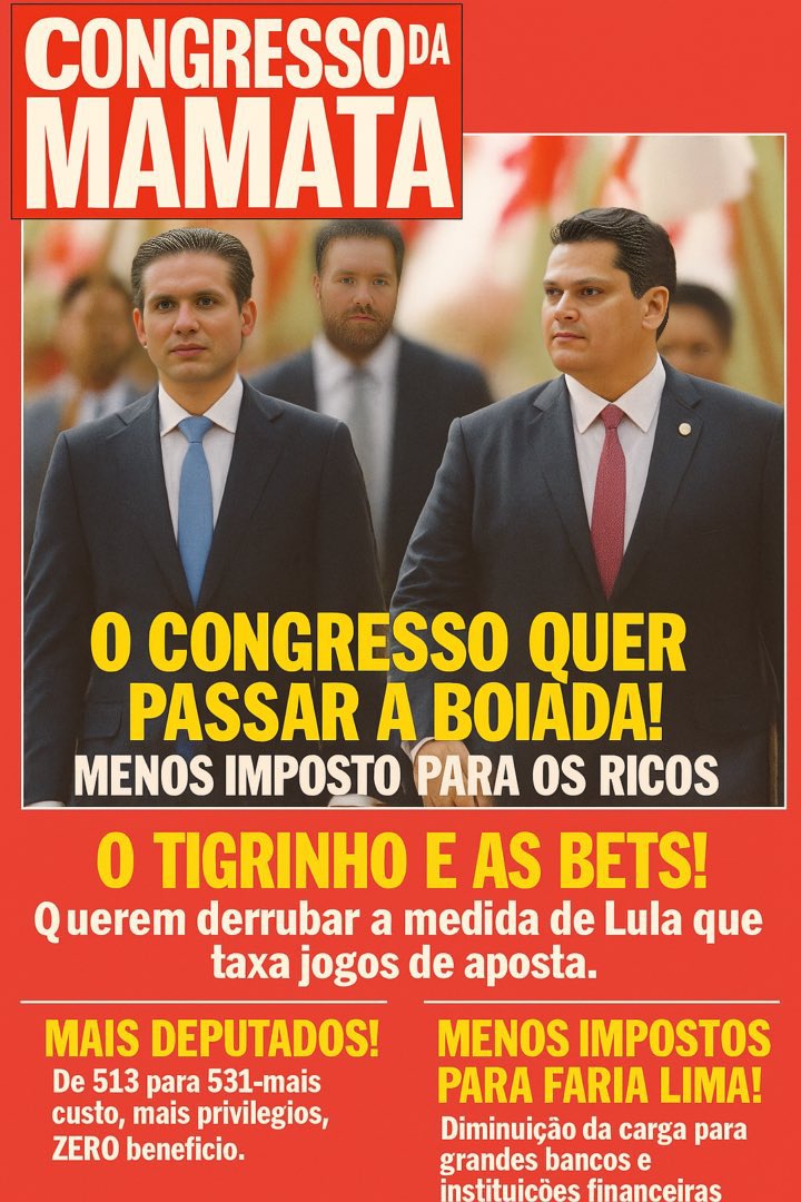 AGORA É A VEZ DO POVO 
PRA CIMA DO CONGRESSO DA MAMATA 
HUGO MOTTA TRAIDOR DO POVO BRASILEIRO.
HADDAD TEM RASÃO 
SEM ANISTIA 
BOLSONARO NA CADEIA 
#LulaJusticaFiscal