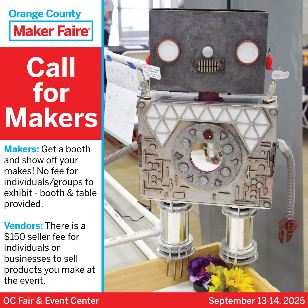 MakerFaireOC's tweet photo. Maker Faire OC is back September 13–14, and we’re looking for creators of all kinds!

Show off your project, connect with the community, and inspire the next generation of makers. Not selling? You get a free booth!

Apply now: https://t.co/3emViDQquo
#MakerFaireOC #CallForMakers #STEAM #Innovation #DIYCommunity