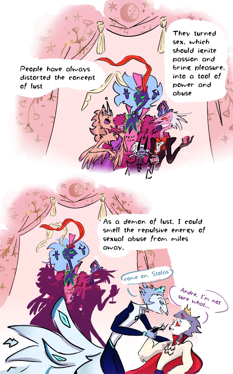 Birdy-baby
1/9

‼️TW:
Not detailed harassment

#HelluvaBoss #Stolas #Asmodeus  #Ozzie #Andrealphus #Stolust